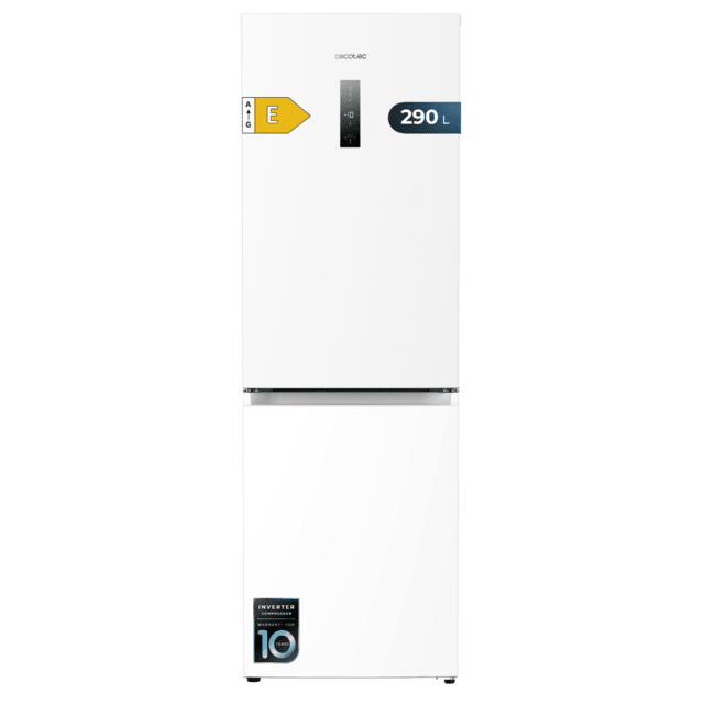 Frigorífico combi Cecotec Bolero CoolMarket 290 White, 185 x 59.5 x 60 cm, Total No Frost, clase E, 41 dB, 290 litros, reversible, blanco