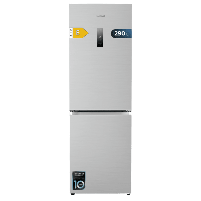 Frigorífico combi Cecotec Bolero CoolMarket 290 Inox, 185 x 59.5 x 60 cm, Total No Frost, clase E, 41 dB, 290 litros, reversible, inox