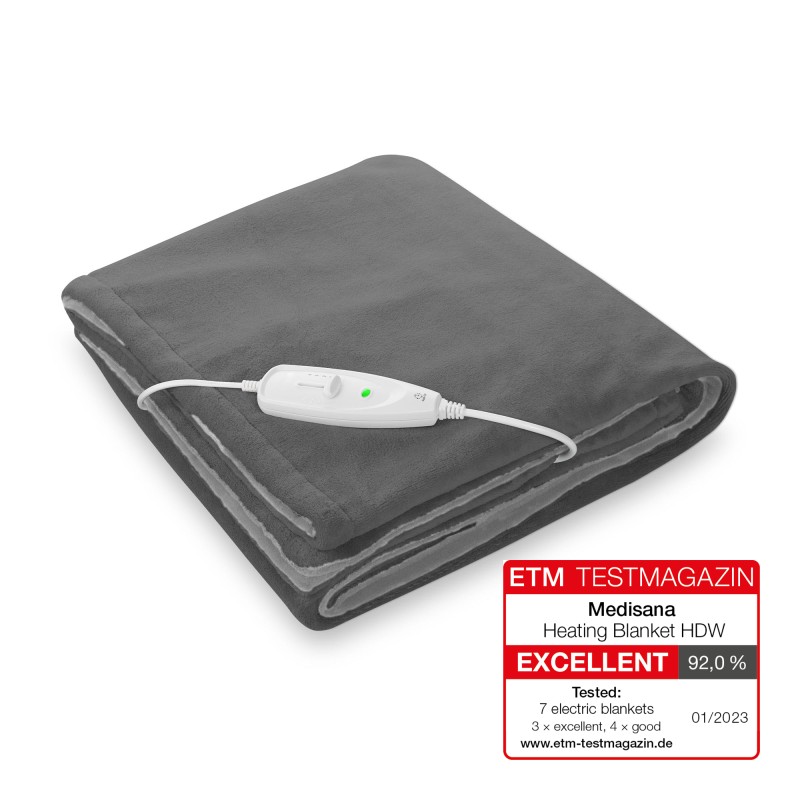 Manta eléctrica Medisana HDW, 180 x 130 cm, 120 W, 4 niveles, Turbo-Heat, reversible, apagado 180 min, lavable a 30 °C, gris