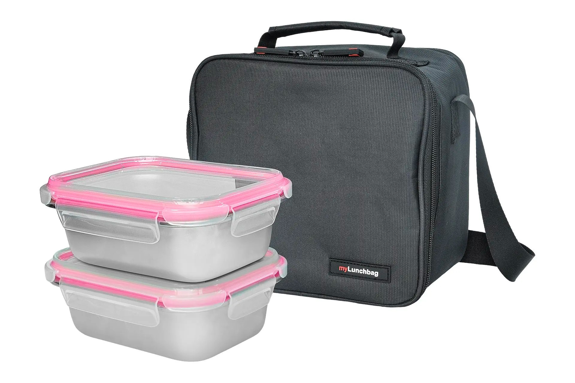 Bolsa térmica Iris 9280-TX, negra, 2 recipientes de acero inoxidable de 700 ml, interior termoaislante
